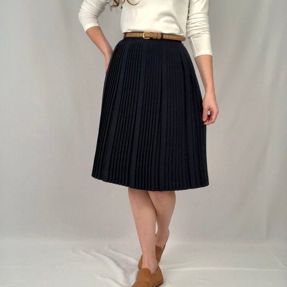 Vintage Micro Pleated High Waisted Midi Skirt Preppy Parisian Academia School - Picture 1 of 6